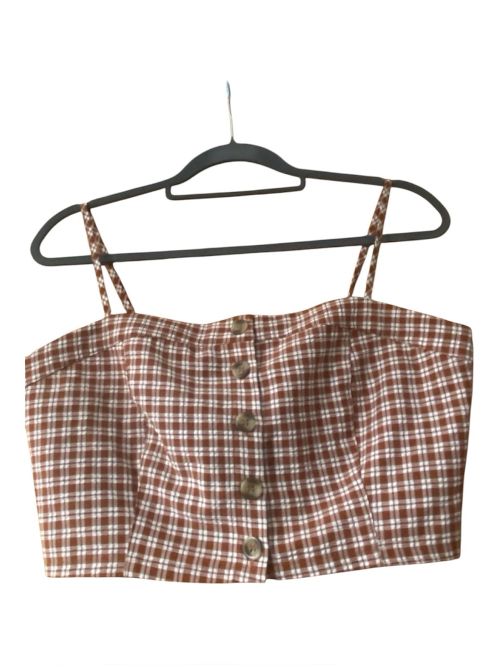 Lottie Moss Brown Gingham Crop Top Smocked Back Button Front Cami Size M